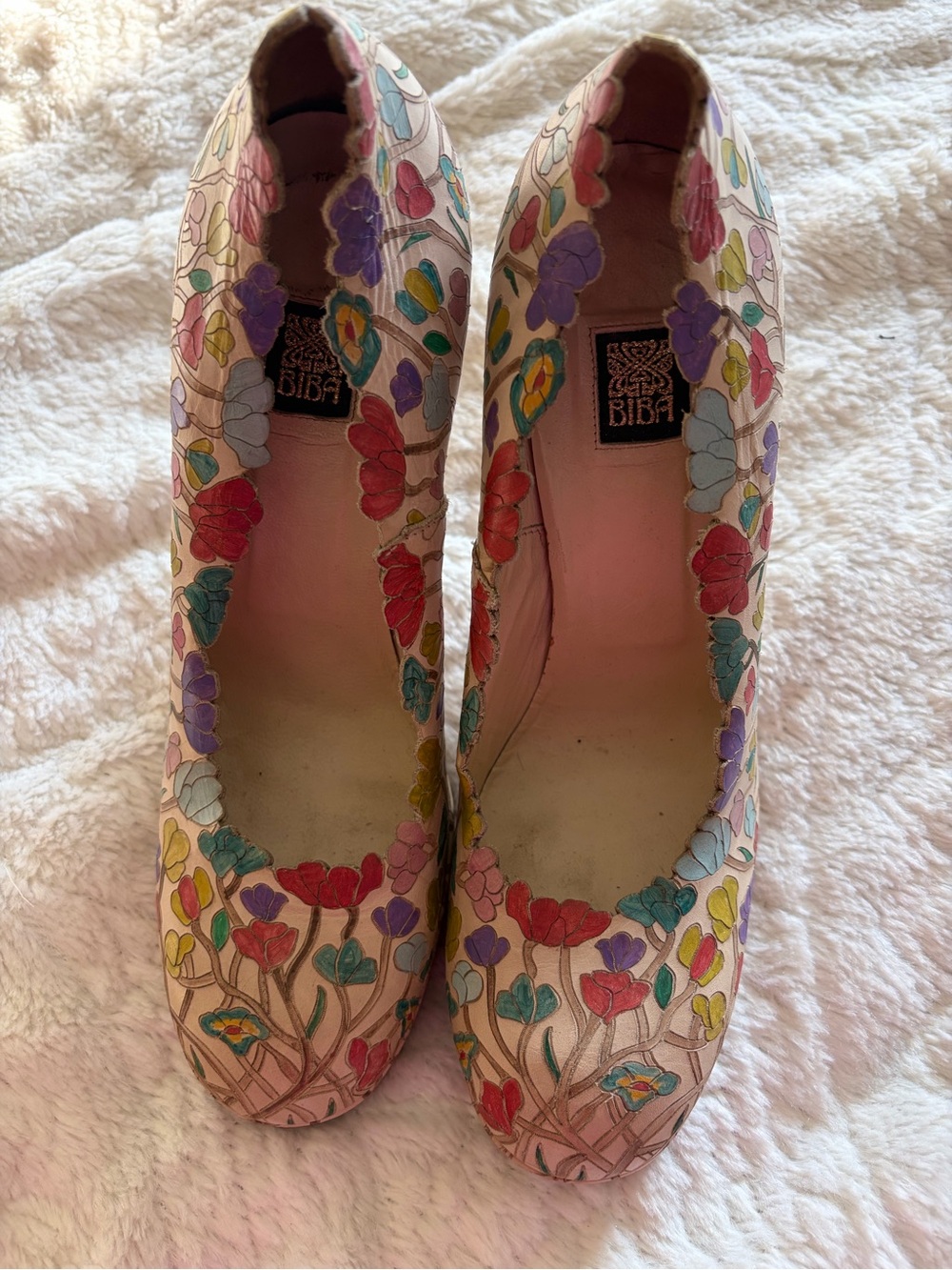 Bella Freud for BIBA platform leather floral heels